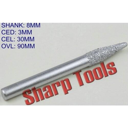 8x3x30MM 3D Diamond Bits Cutter Tapered Ball End Mill Set, V Ball End Milling Cutter CNC Diamond Tools for Stone Carving Deep