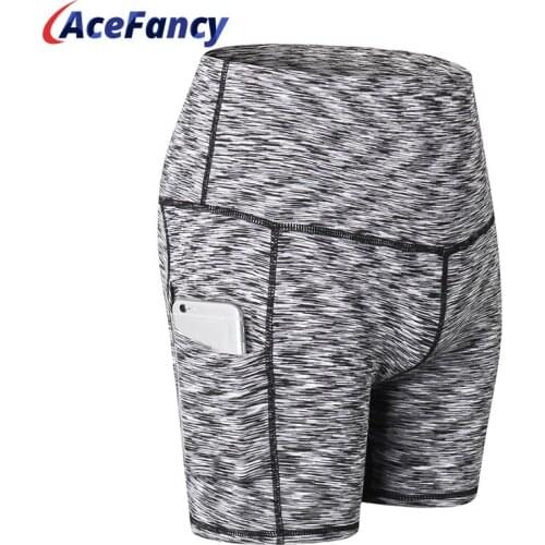 Acefancy Women Yoga Shorts High Waist With Pocket Women Abdomen Control Training Running Shorts Yoga Shorts For Women 61102