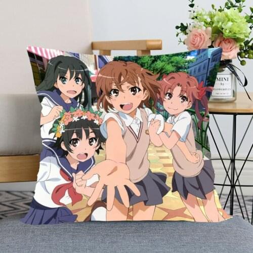 To Aru Kagaku no Railgun Pillow Case For Home Decorative Pillows Cover Square Zippered Satin Fabric PillowCases 40X40,45X45cm