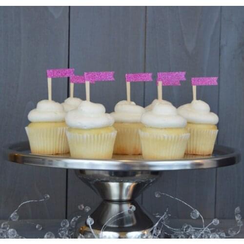 Fushia glitter cupcake toppers wedding bridal baby shower Bachelorette Party Decor girl birthday treat food picks