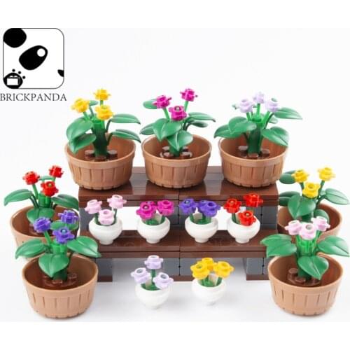 MOC City Garden Flower Pot Building Blocks Accessory Green Plant Grass Friend Military City Blocks Toys Children