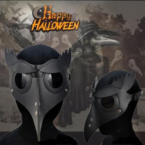 Plague Doctor Bird Black Mask PU Carnival Cosplay Punk Cosplay Mask Beak Adult Halloween Event Cosplay Props Accessories