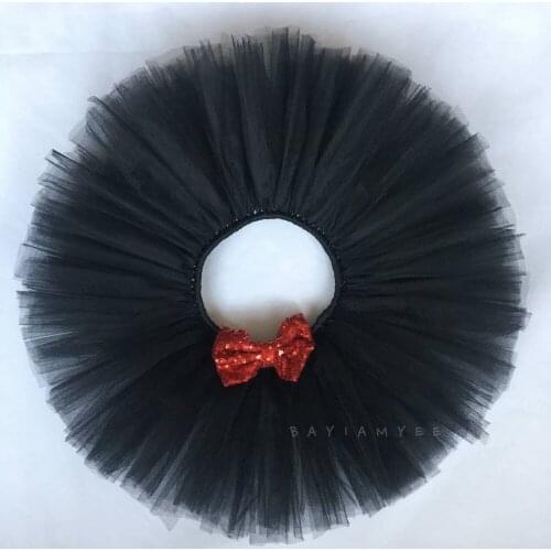 Girls Black Tutu Skirt Baby Tulle Ballet Dance Pettiskirt Underskirts with Red Sequin Bow Kids Birthday Party Costume Skirts