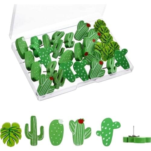 30 Pcs Wood Push Pins Cactus Palm Leaves Thumb Suitable for Photo Walls, Maps, Bulletin Boards or Cork Boards