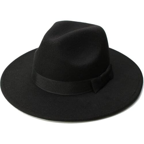 LUCKYLIANJI Retro Kid Child Vintage 100% Wool Wide Brim Cap Fedora Panama Jazz Bowler Hat Black Ribbon Band (54cm/Adjust)