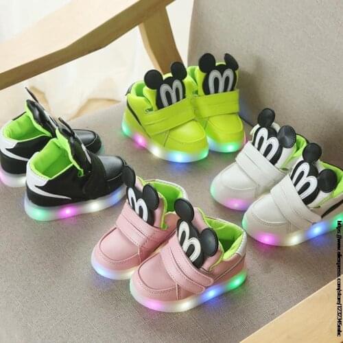 Disney Children Led Light shoes Fashion Mickey Mouse Girls Sneakers New Boys Girl Princess Shoes Kids Shoes With Light Size21-30