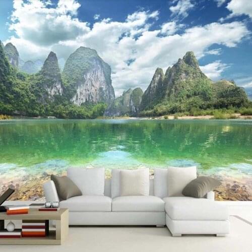 HD Print Photo Wallpaper Mountain Lake Nature Landscape Mural for Living Room Home Wall Decor Custom Size Wall Paper Rolls