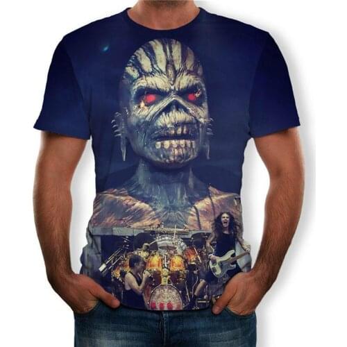 Heavy metal 3D printing T-shirt mens casual short-sleeved skull punk festival rock O neck hip hop 2021 new spring and summer