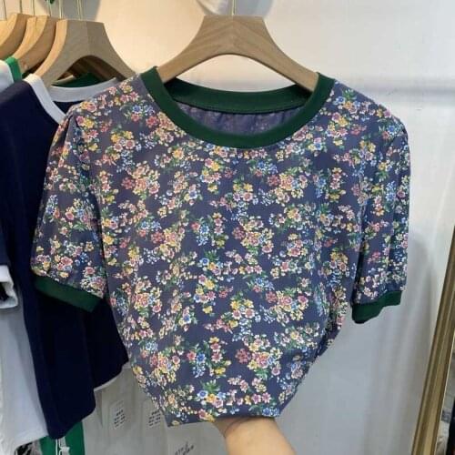 Cotton Floral Women T-Shirts Summer New Design 2021 O-Neck Short-Sleeved Casual Elegant Female Office Lady Pulls Tops Tees