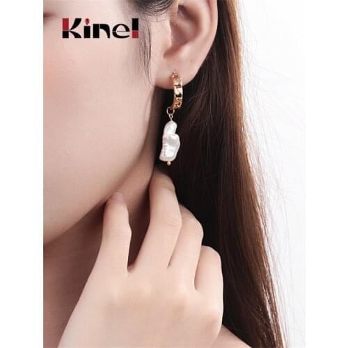 Kinel Natural Baroque Pearl 925 Sterling Silver Drop Earring For Women Gold Plated Fine Jewelry Korean