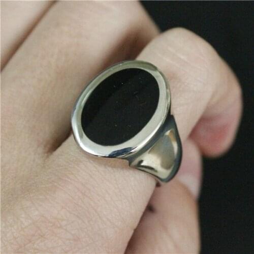 Size 7 to 12 Cool Black Epoxy Oval Ring 316L Stainless Steel Ladies Women Fashion Polishing Cocktail Ring