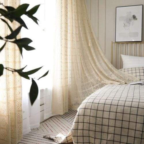 Handmade Crochet Cotton weave Finished curtain Vintage Lace Translucent hollowed-out curtains For Blinds Bedroom French Window