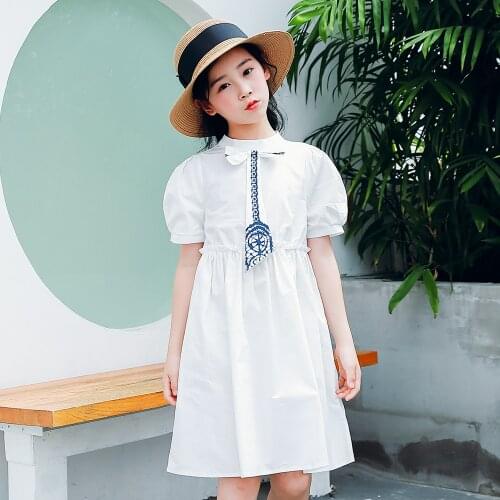 Summer Girls Dress Kids Dress for Girl Clothes White Puff Sleeve Cotton Princess Costume Childrens Clothing 4 6 8 10 12 14 Yrs