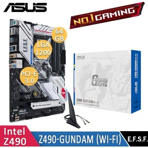 LGA 1200 Asus Z490-GUNDAM (WI-FI) Motherboard PCI-E 3.0 M.2 SSD USB3.2 Gen2 Overlocking Bluetooth 5.1 Desktop Z490 Placa-Mãe New