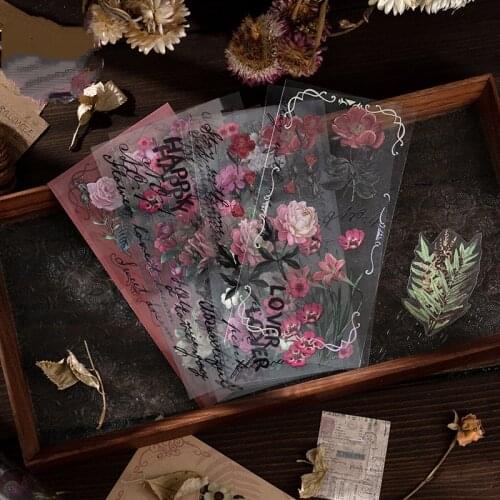 Mengtai 13pcs Vintage romantic flower plant Decorative PVC Stickers Scrapbooking Label Diary Stationery Album Journal Planner
