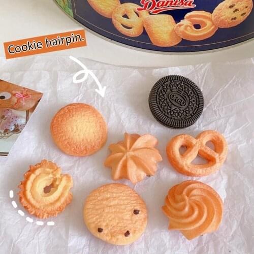 Cute Biscuit Hairpins for Girls Creative Side Top Hair Clips Headdress Orange Bear Cookie Hair Ornament Fashion Hair Accessories