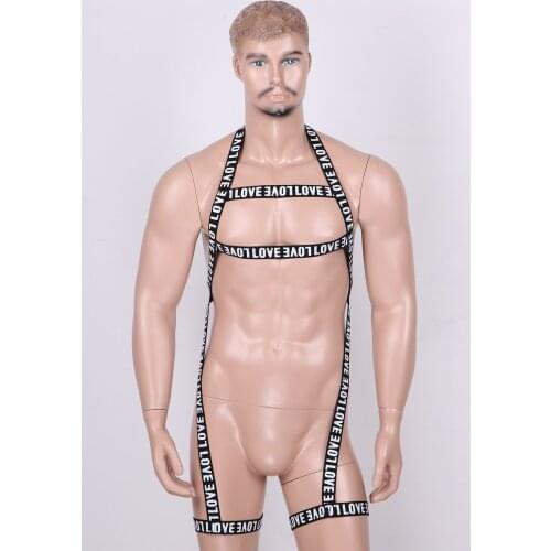 Men Letters Printed Halter Elastic Body Sexy Chest Harness Belt Leg Garters Straps Bodysuits Nightclub Party Rave Stage Costumes