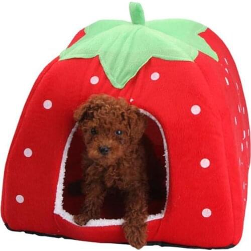 Soft Strawberry Leopard Dog Cat House Tent Kennel Doggy Winter Warm Cushion Basket Animal Bed Cave Pet Supplies