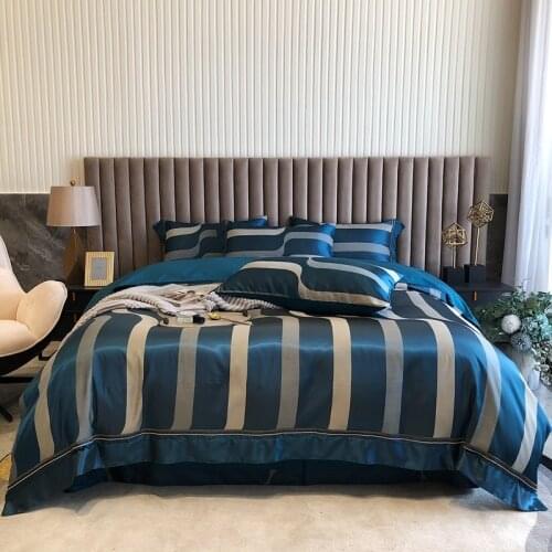 NEW Satin Bright Blue Red Vertical Ticking Striped Duvet Cover Egyptian Cotton bed sheet Queen King size Bed Sheet Pillowcases
