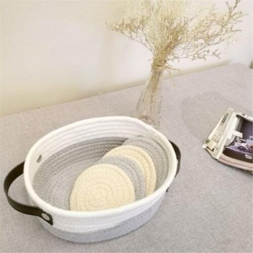 New Handmade Cotton Storage Basket White Gray Color Matching Nordic Mosaic Sundries Baskets Desktop Debris Storage Supplies