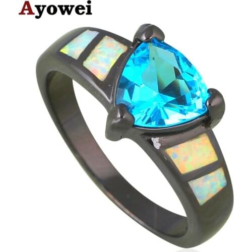 New Statement Jewelry Zircon Fashion Jewelry White Fire Opal Silver Stamped Blue Zirconia Rings USA Size #6#7#8#9 OR807A