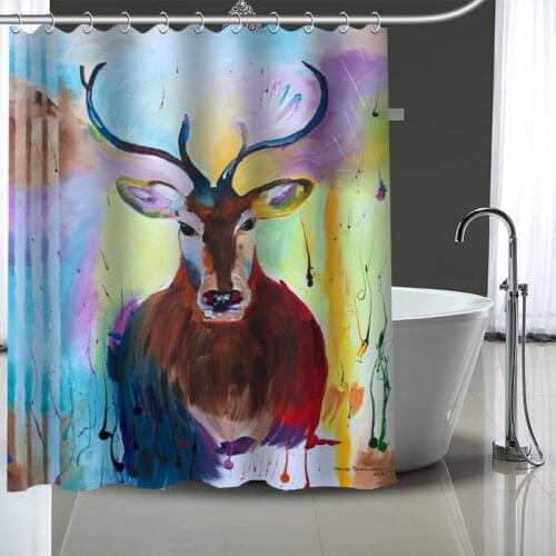 New Custom deer Curtains Polyester Bathroom Waterproof Shower Curtain With Plastic Hooks More Size
