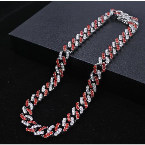 12MM Mens Hip Hop Necklace Miami Cuban Chain Inlaid Rhinestone CZ Zircon Bling Rapper Men Women Jewelry