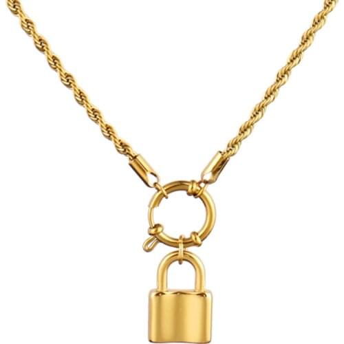 Stainless Steel Necklace Long Chain Necklace For Women Twist Chain Necklace Hollow Lock Pendant Necklaces Heart Jewelry Gifts