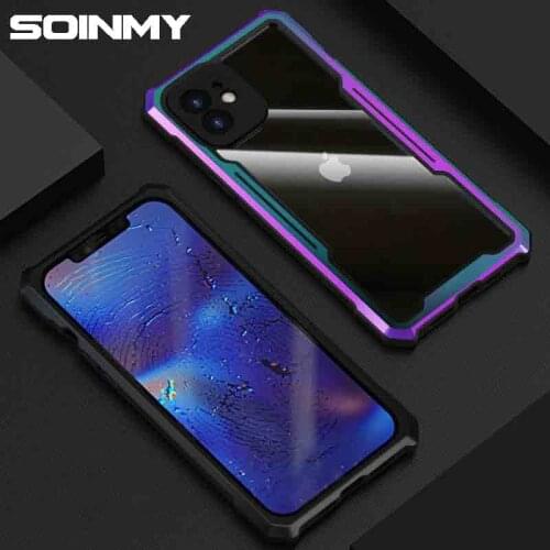 Luxury Classic Armor Aluminum metal bumper tempered glass Cases on For iPhone 12 mini 12 Pro Max Camera Protection Clear Covers