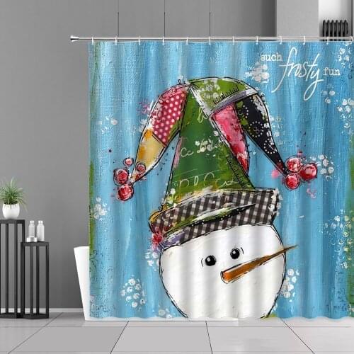Christmas Shower Curtain Set Funny Snowman Bathroom Home Decoration Cloth Curtains New Year Gift Waterproof Polyester With Hook
