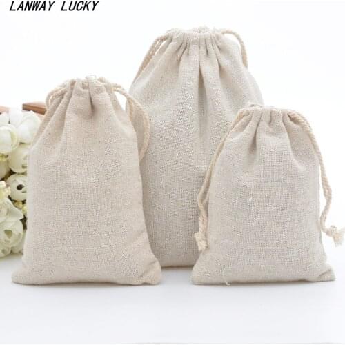 Handmade Cotton Linen Drawstring Packaging Gift Bags for Wedding Favors Jewelry DIY Crafts Holder Pouch Bag Xmas Gift Bag