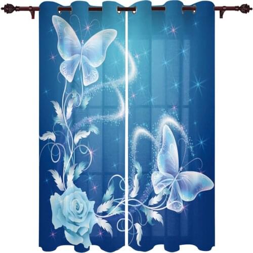 Modern Curtains Flower Butterfly Bling Baby Room Bedroom Creative Window Curtains Kitchen Living Room Terrace Valance Curtains