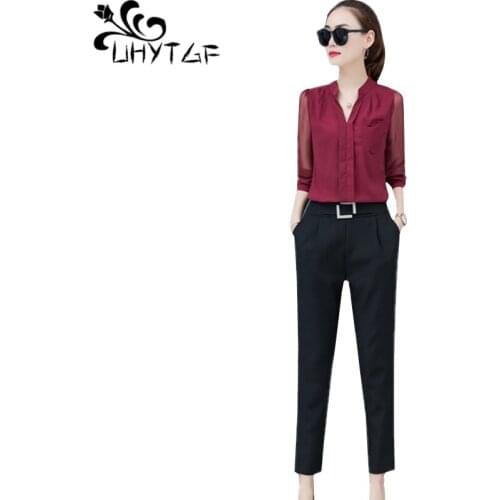 UHYTGF New youth womens spring summer sets Long-sleeved tops and trousers 2 piece set lady Small fresh Loose plus size set 1362