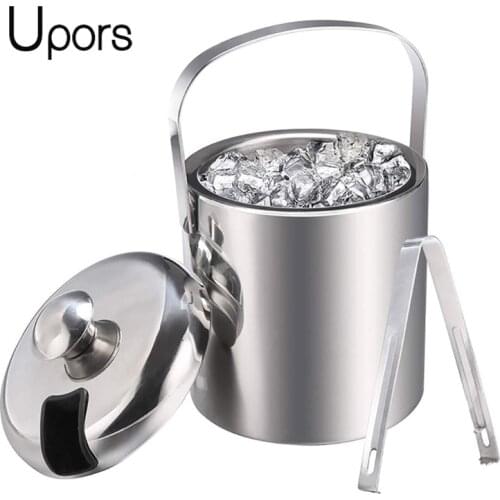 UPORS Ice Bucket 1.3L Stainless Steel Ice Bucket with Tong and Lid Portable Bar Chilling Beer Cooler Champagne Wine Bucket