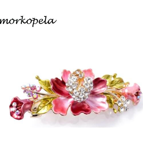Morkopela Enamel Flower Hair Clip Barrettes Fashion Crystal Women Hair Jewelry Rhinestone Hair Pin Accessories Banquet