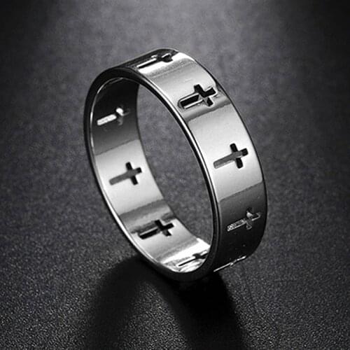 Stainless Steel Couple Rings Women Men Hollow Cross Personality Punk Finger Ring Engagement Wedding Party Jewelry Gift