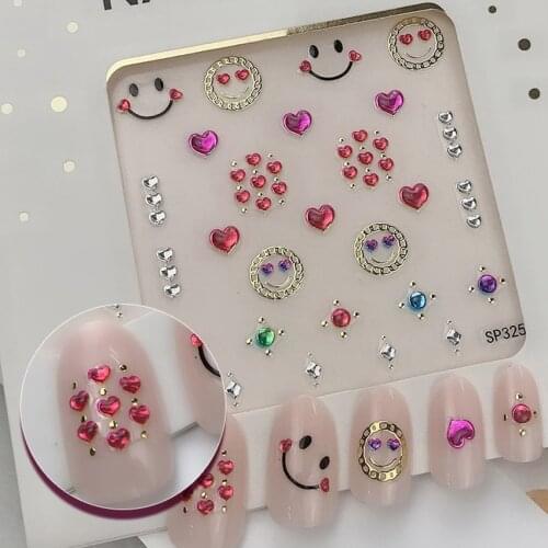 1Pc 3D Bronzing Laser Rhinestone Flower Decals Empaistic Engraved Hollow Out Sticker Sliders Nails Art Design Manicure Acrylic