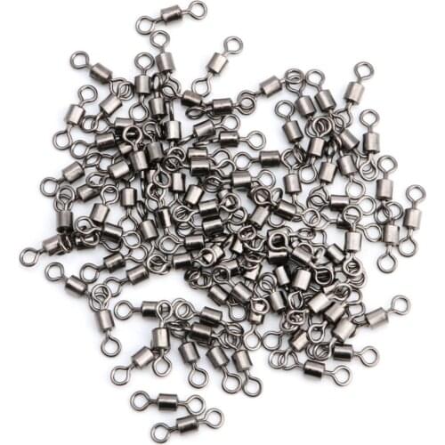 100pcs Stainless Steel Fishing Swivels Hooked Snaps Size #2-#14 Fishing Hook Line Connector Sea Swivel Rolling Snap L15