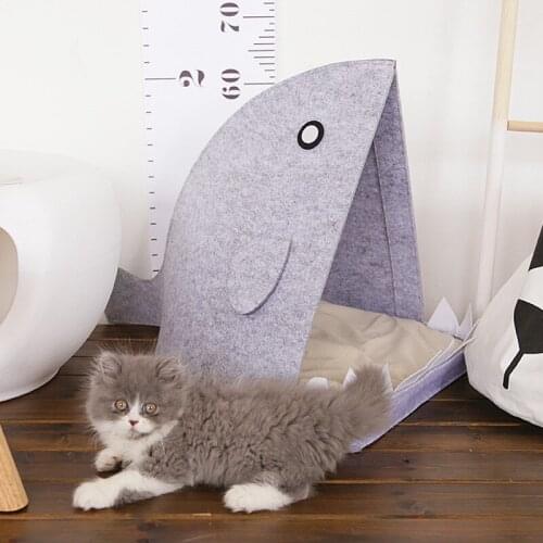 40x60x40cm Felt Pet House Dog Cat Nest Cute Shark Shape Dog Beds Puppy Kitten Pad Supplies Portable Pet Sleeping Bag Cama Perro