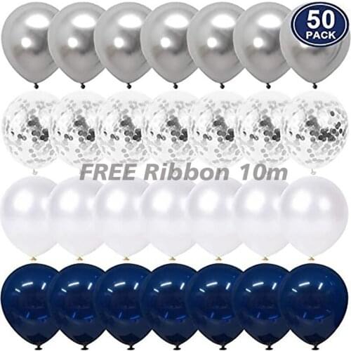 50pcs Wholesale Navy Blue Party Balloons Set Assorted Metallic Chrome Latex Confett Balloons Birthday Decorations Garland JL0179
