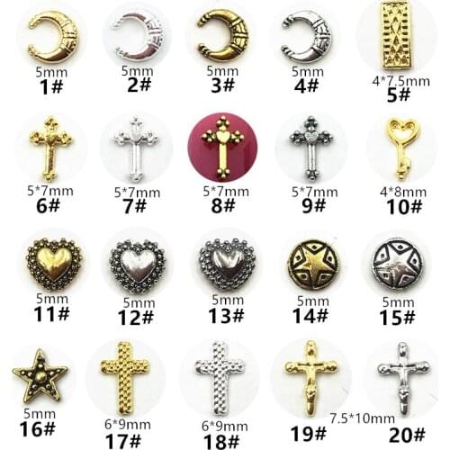 50pcs/pack Japan Metal 3D Nail art Decorations Retro Heart Cross Moon Nail Parts Nail Accessories DIY Alloy Nail Supplies