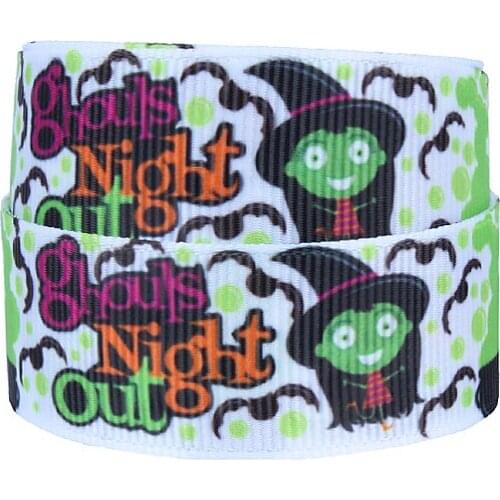 7/8 Inch Grosgrain Ribbon - Printed Grosgrain Ribbon - Halloween ghost night out