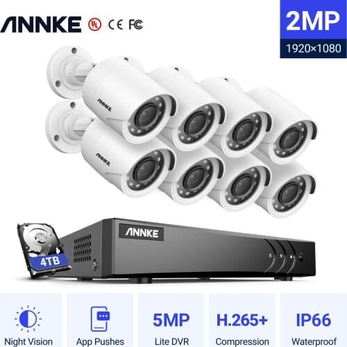 ANNKE 1080P H.265+ 16CH CCTV Camera DVR System 8pcs IP66 Waterproof 2.0MP Bullet Cameras Home Video Security CCTV Kit