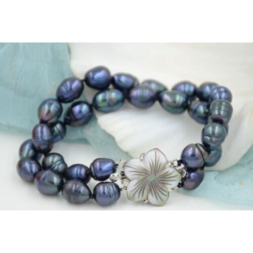 Free Shipping Hot New 2 ROW natural 10-11mm Australian south sea black pearl bracelet farming