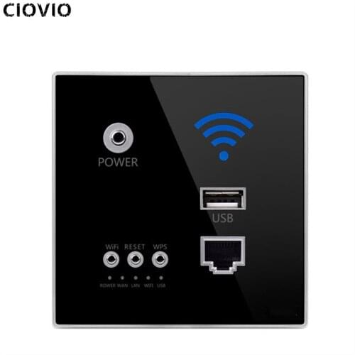CIOVIO Wireless WiFi Socket Rj45, AP Relay Smart Usb Socket, Crystal Glass Panel, 220V Power, 300Mbps Embedded Wall WIFI Router