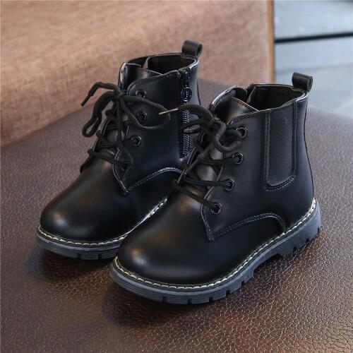 Children PU Leather Martin Boots 2021 New Autumn British Style Lace Up Motorcycle Boots Boys Girls Fashion Sneakers for Kids
