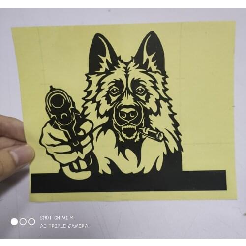 FD527B Die Cut Funny German Shepherd Dog Puppy With Gun Body Vinyl Sticker Modification Exterior Decal Notebook Refrigerator