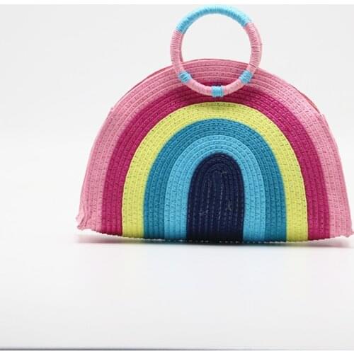 Round Straw Bag Female Shopping Bag Summer Casual Hand-woven Round Rattan Beach Handbag Female Fashion Straw Rainbow Bag