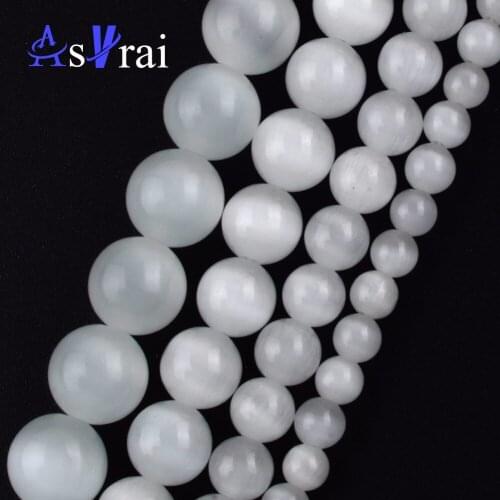 4mm-12mm Natural White Cat Eye Opal Stone Round Beads For Jewelry Making Spacer Beads Diy Women Bracelet Necklace Accessories
