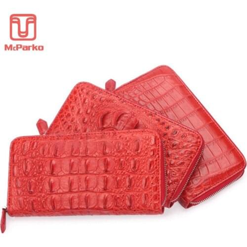 McParko Luxury Women Wallet Genuine leather crocodile clutch wallet alligator skin zipper purse red long money phone bag female